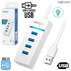 Hub USB 3.0 4 Portas com Led UH-30A Exbom - Branco